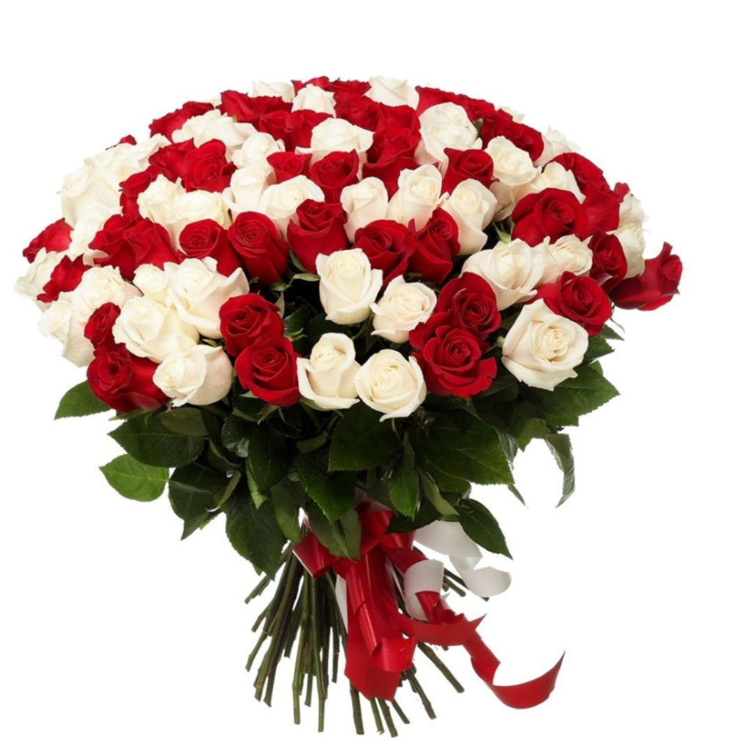 101 Valentines Red and White Rose - Bunch