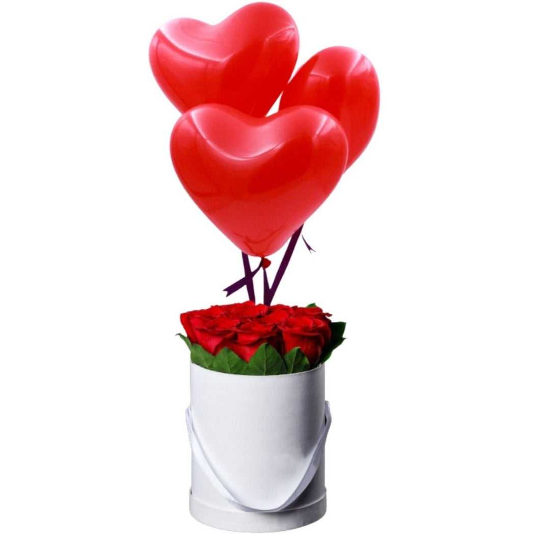Flowers Bucket of Love & Helium Filled Heart Shaped Balloons - mabrook.me