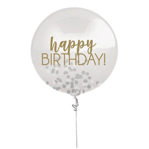 Decor Silver & Gold Happy Birthday Confetti Balloon - mabrook.me