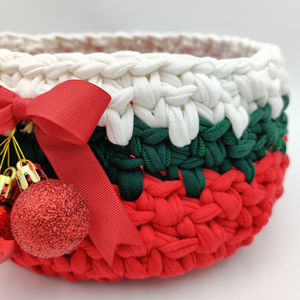 Crochet Baskets Red Christmas Ornaments Hand Knitted Crochet Basket - mabrook.me