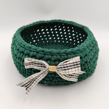 Load image into Gallery viewer, Crochet Baskets Elegant Green Crochet Basket with a Checkered Bow - mabrook.me
