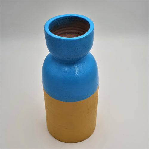 Vase Colors of Morning - Yellow and Blue Painted Terracotta Vase - mabrook.me