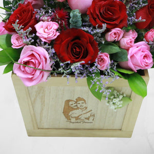 Flowers Etched in Wood - Personalized Wooden Engraved Roses Arrangement - mabrook.me