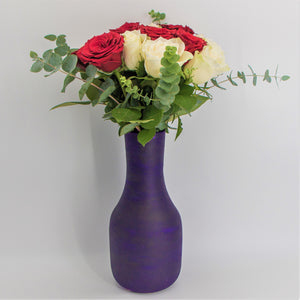 Flowers White and Red Roses in a Painted Terracotta Vase - mabrook.me