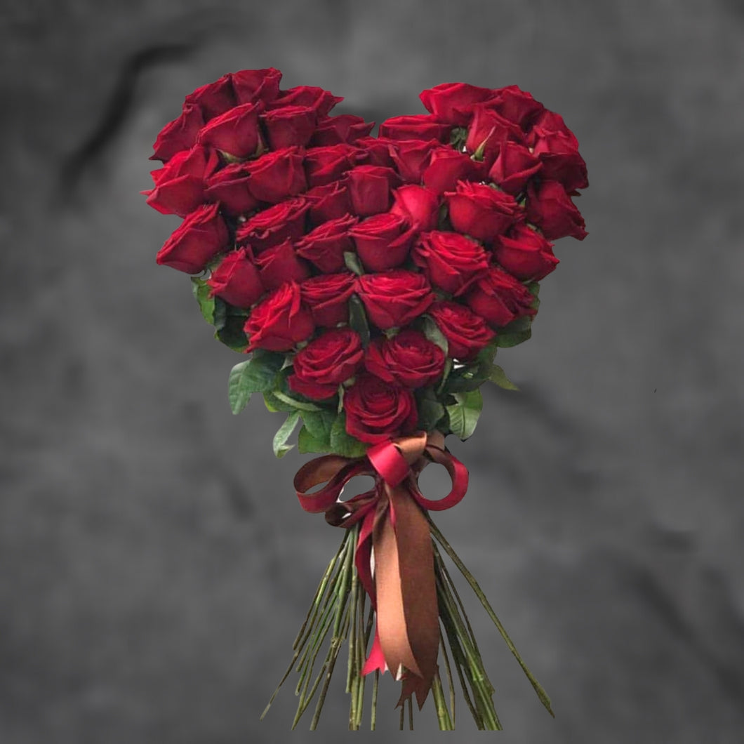 Flowers My Heart in a Bunch - Heart Shaped Red Rose Bouquet - mabrook.me