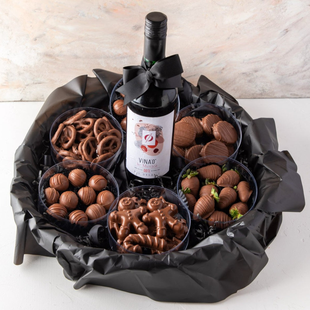 Chocolates Assorted Hamper with Non Alcoholic Wine - mabrook.me