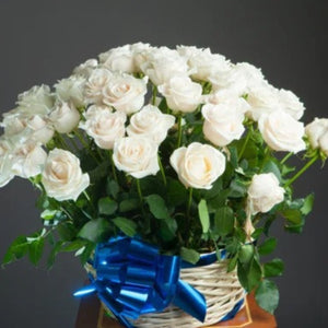 Flowers White Rose Basket - mabrook.me