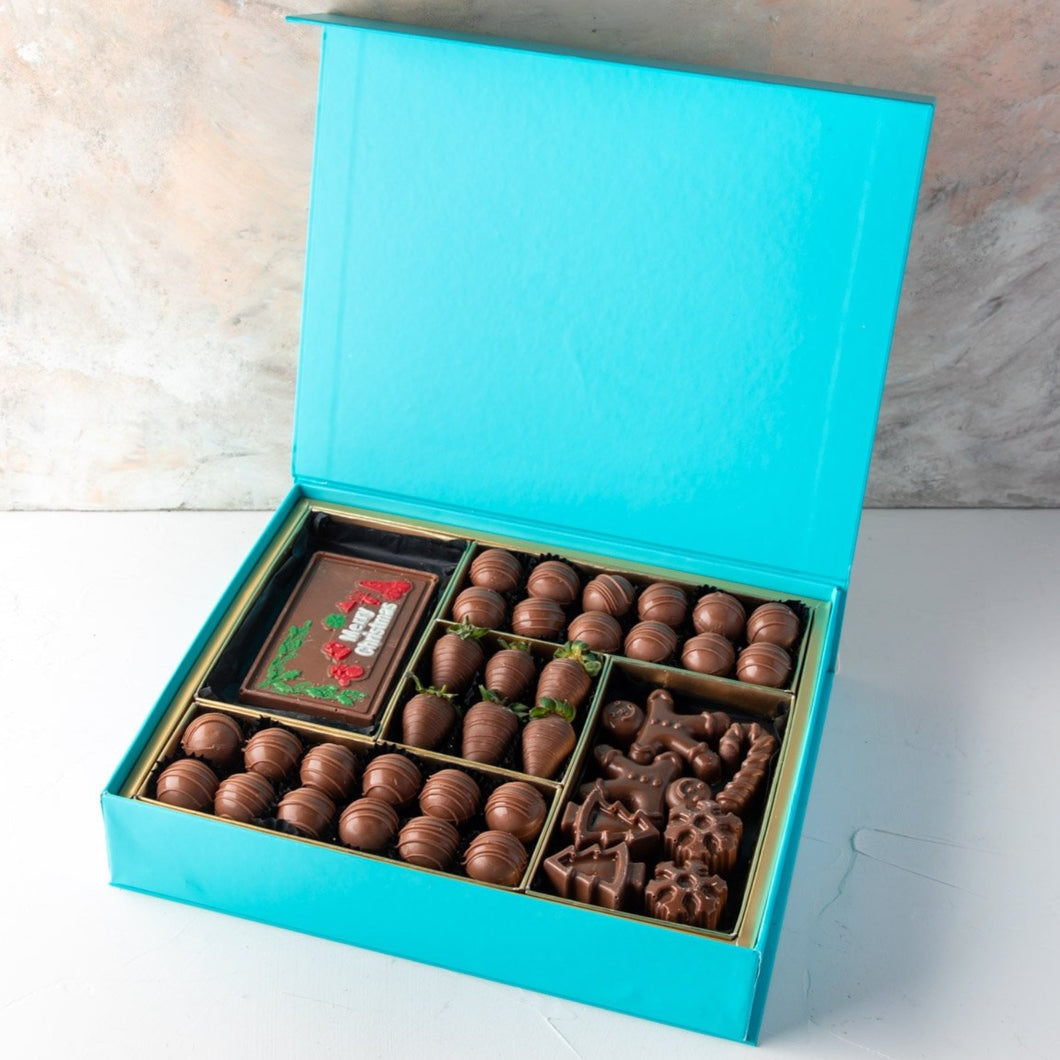 Candied & Chocolate Covered Fruit Assorted Christmas Greetings Box - mabrook.me