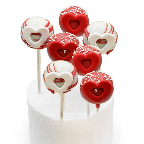 Cake Pops Red & White Hearts Cake Pops - 6 Pcs - mabrook.me