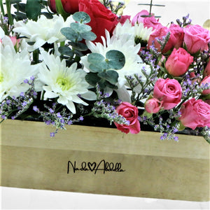 Flowers You & Me Engraved Forever - Wooden Name Engraved Flowers Arrangement - mabrook.me