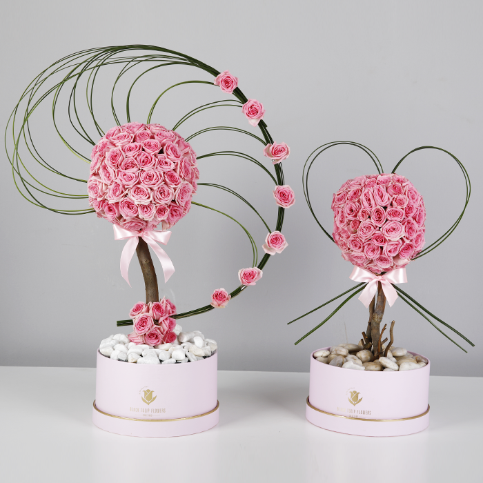 Flowers Fond We Are of Each Other - Set of 2 Unique Pink Rose Arrangements - mabrook.me