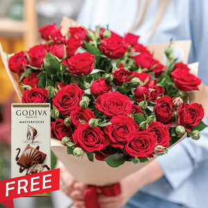 Combo Mixed Red & Spray Roses with a Free Godiva Masterpieces Bar - mabrook.me